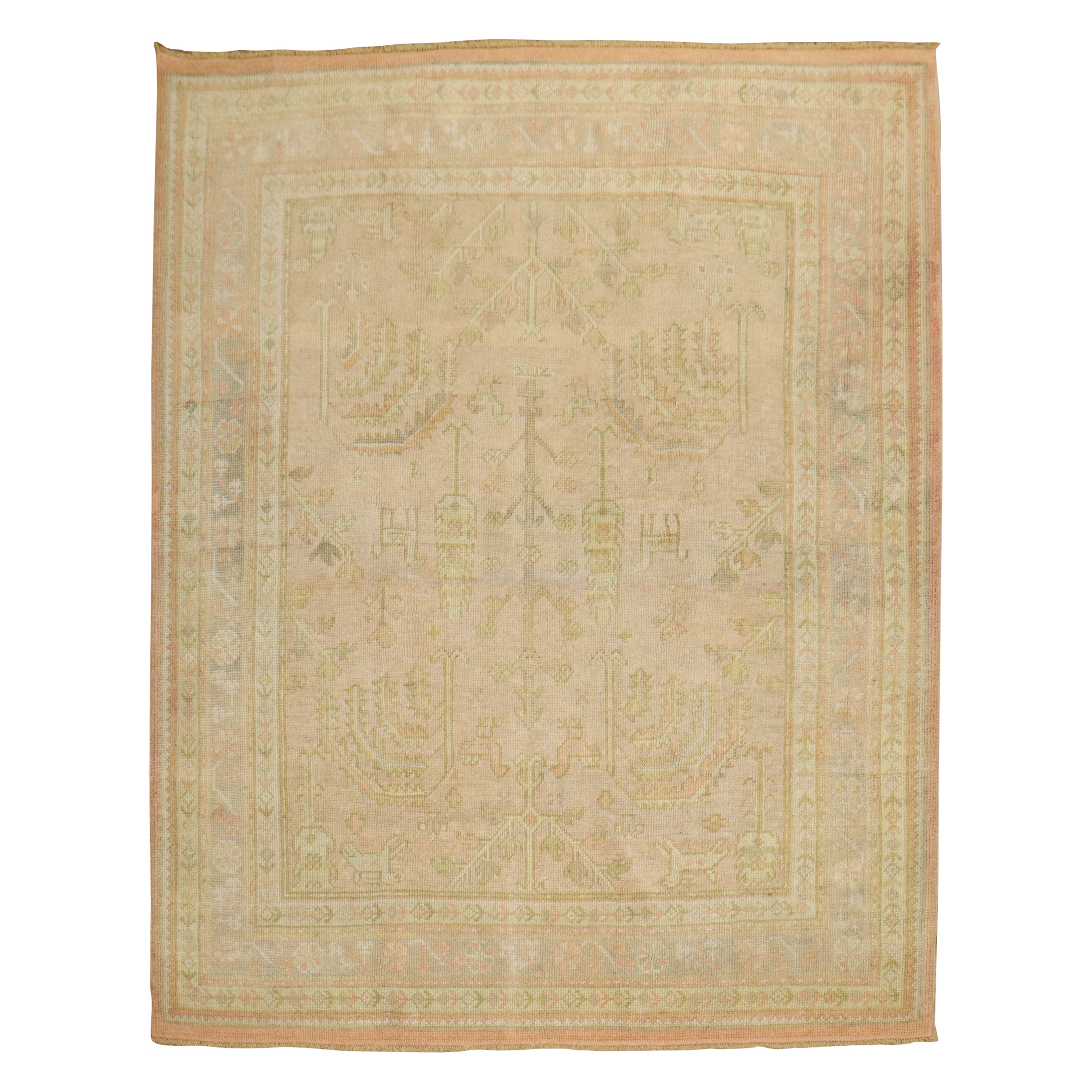 Zabihi Collection Pink Square Turkish Oushak Rug