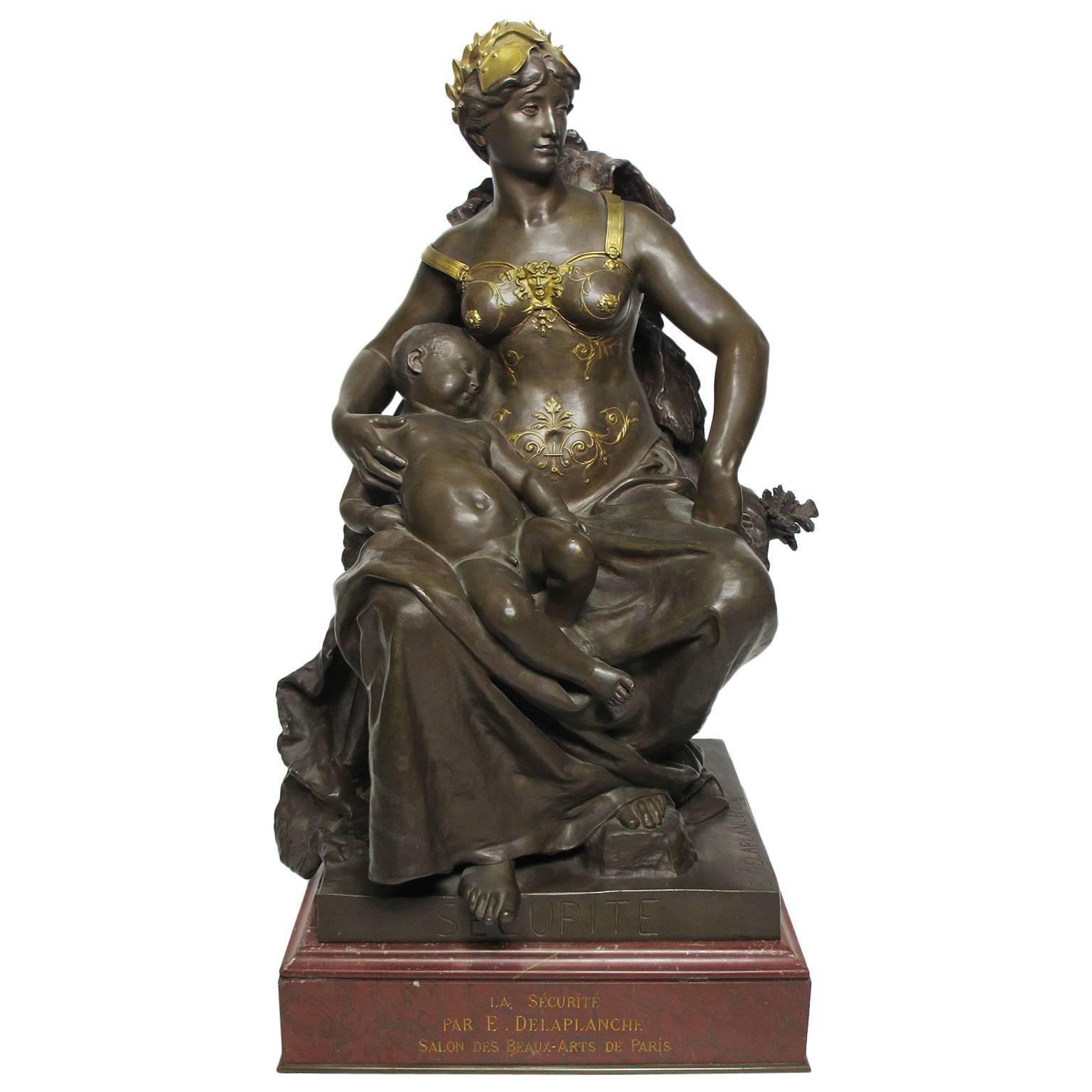 Französische Bronzeskulptur des 19. Jahrhunderts mit dem Titel "La Sécurité" Eugène Delaplanche