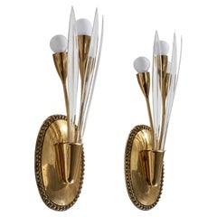 Italian Designer, Wall Lights, Brass, Acrylic, Italy, 1960s