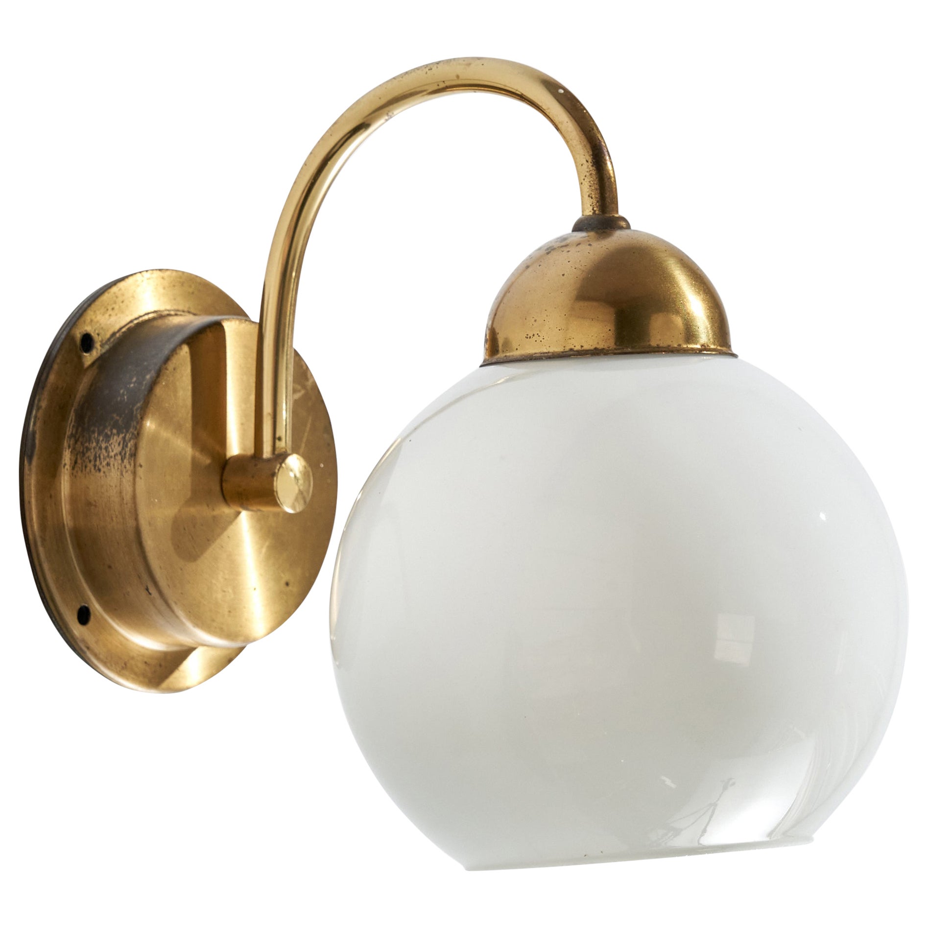 EWÅ Värnamo, Wall Light, Brass, Glass, Sweden, 1970s