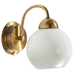 EWÅ Värnamo, Wall Light, Brass, Glass, Sweden, 1970s