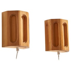Swedish Designer, Wall Lights, Pine, Sweden, 1970s