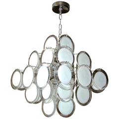 Large Vistosi Murano Clear and White Disc Chandelier