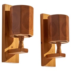Swedish Designer, Wall Lights, Pine, Sweden, 1970s