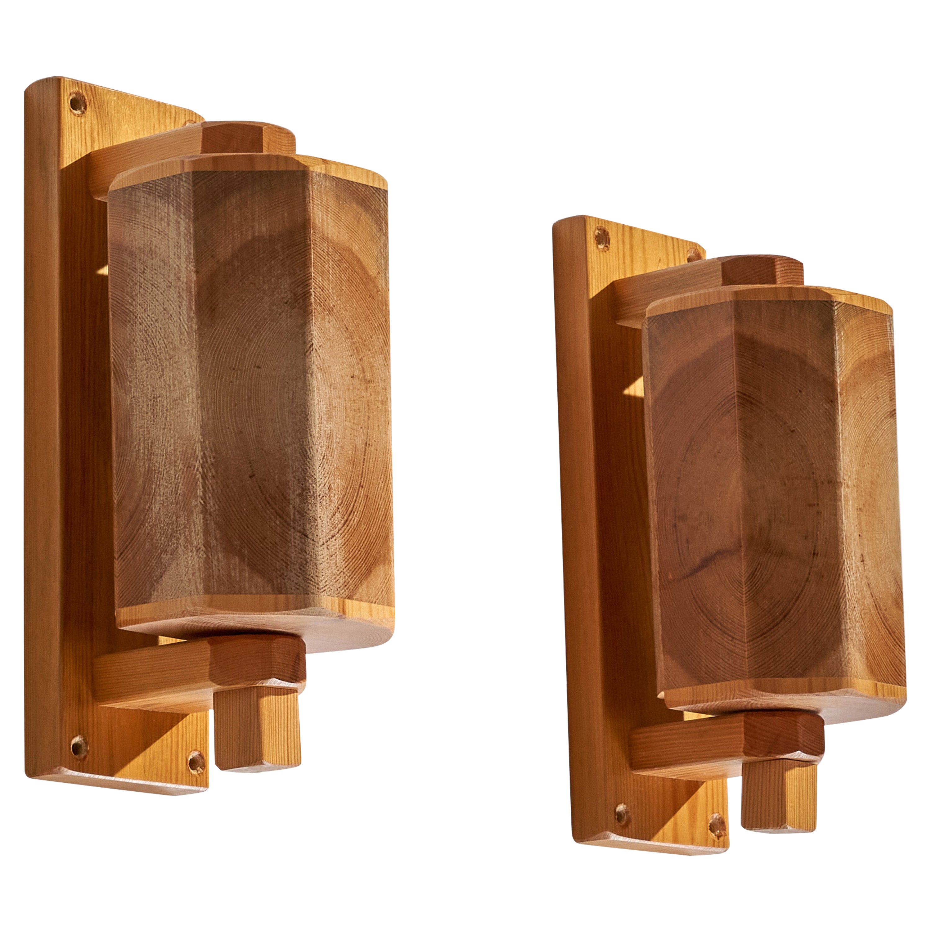Swedish Designer, Wall Lights, Pine, Sweden, 1970s