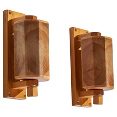 Swedish Designer, Wall Lights, Pine, Sweden, 1970s