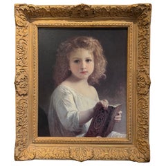 Vintage Framed Oil on Canvas Painting "The Story Book"