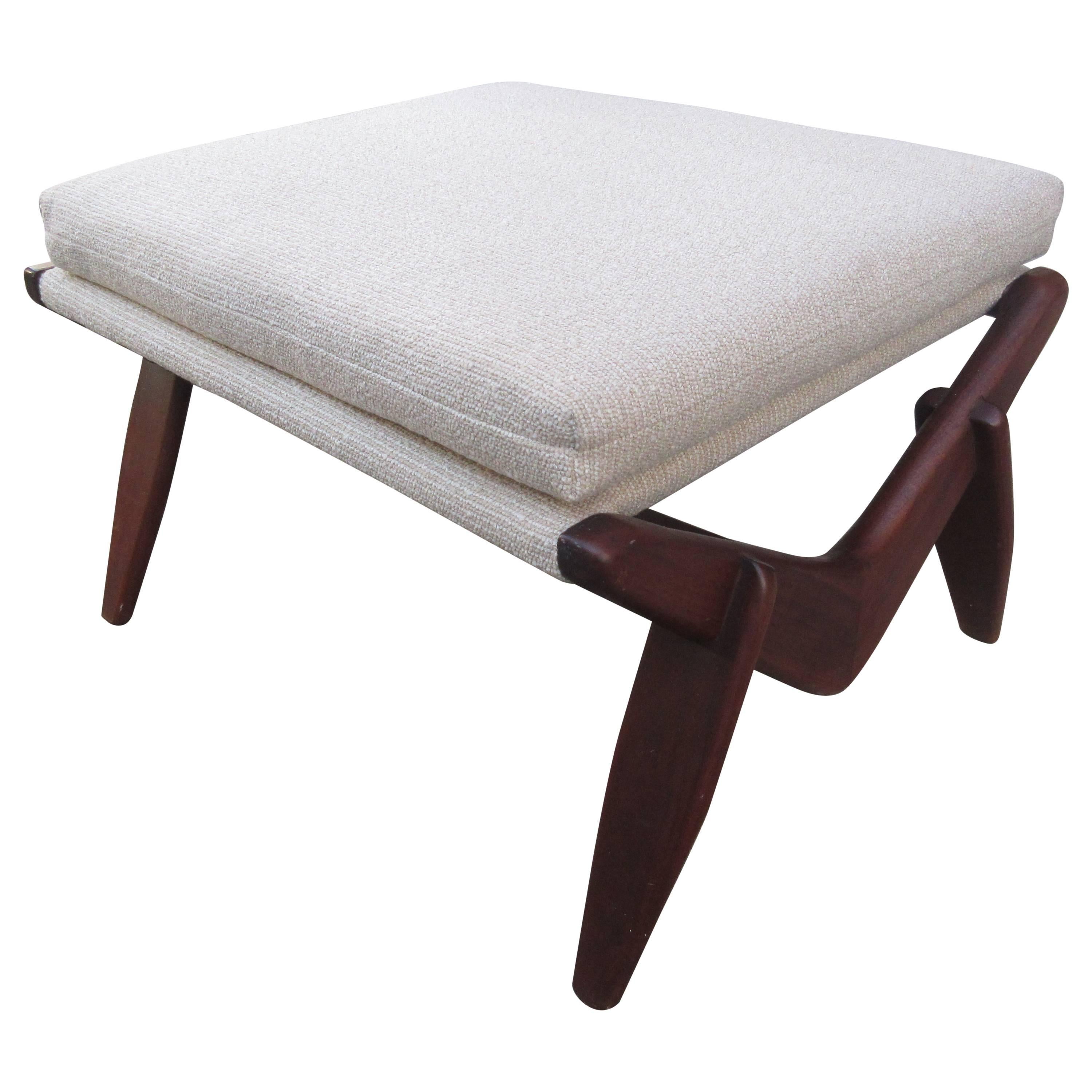Walnut and Upholstered Stool