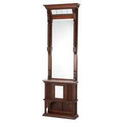 Antique Eastlake Victorian Carved Walnut & Marble Top Pier Mirror C1890