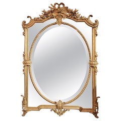 Antique French Louis XVI Gold-Leaf Framed Mirror with Beveling, Circa 1880.