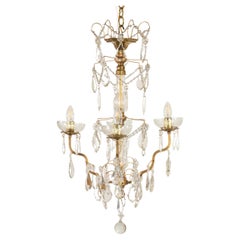 French Retro Louis XV Style Brass and Crystal Chandelier