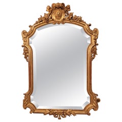 Antique French Louis XVI Gold Leaf Mirror with Beveling, Circa 1890.