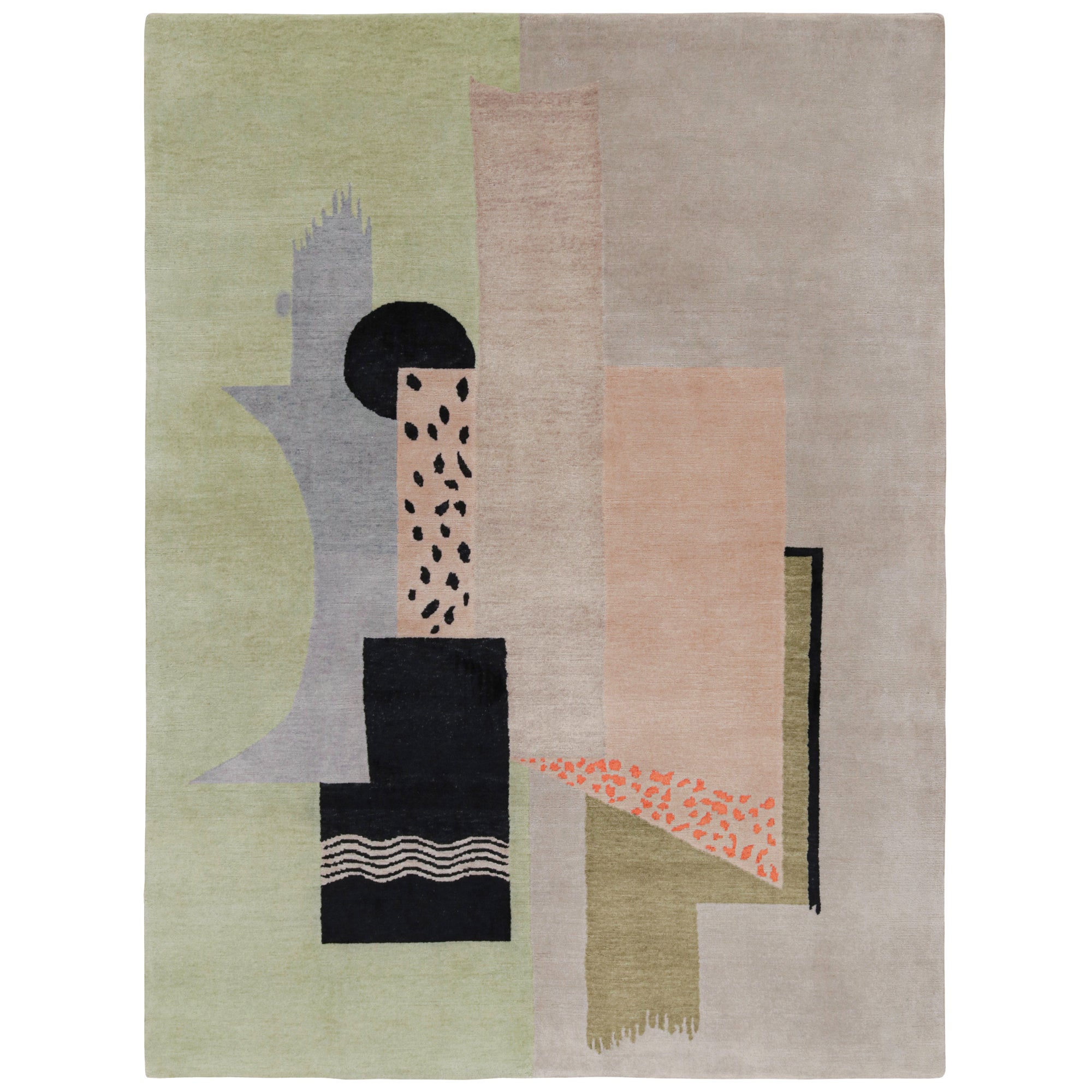 Rug & Kilim’s French Art Deco Style Rug with Green and Beige Geometric Pattern