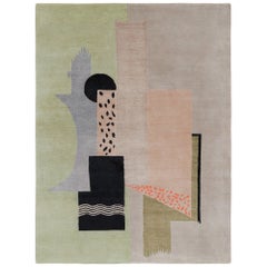 Rug & Kilim’s French Art Deco Style Rug with Green and Beige Geometric Pattern
