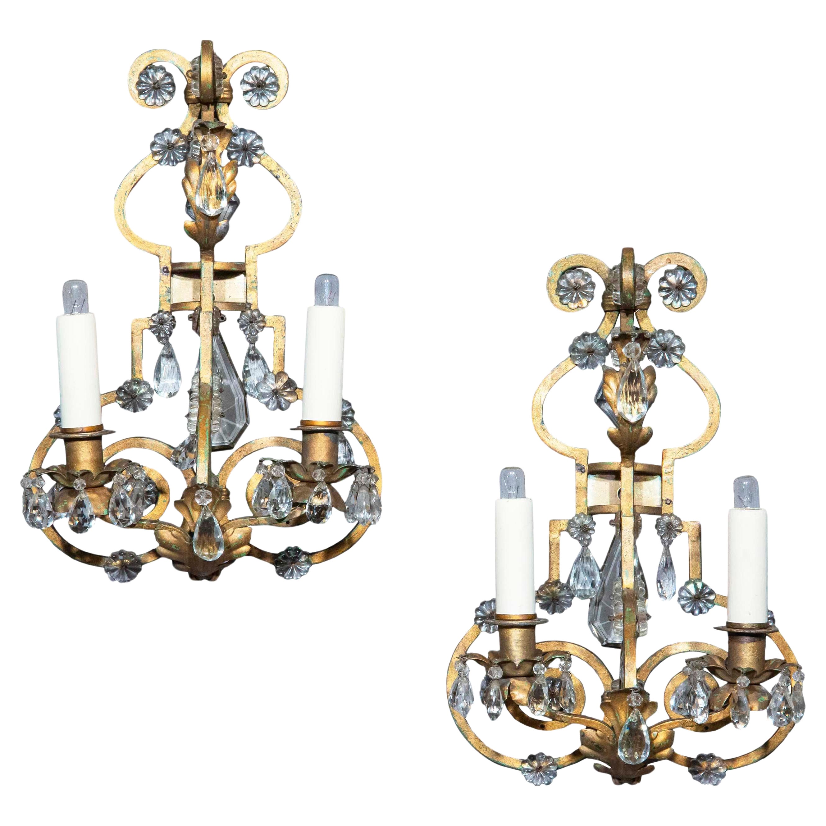 Painted Iron Wall Lights, in the manner of Maison Bagues
