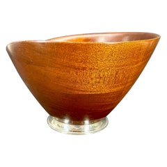 Bol scandinave moderne en argent sterling et bois d'acajou