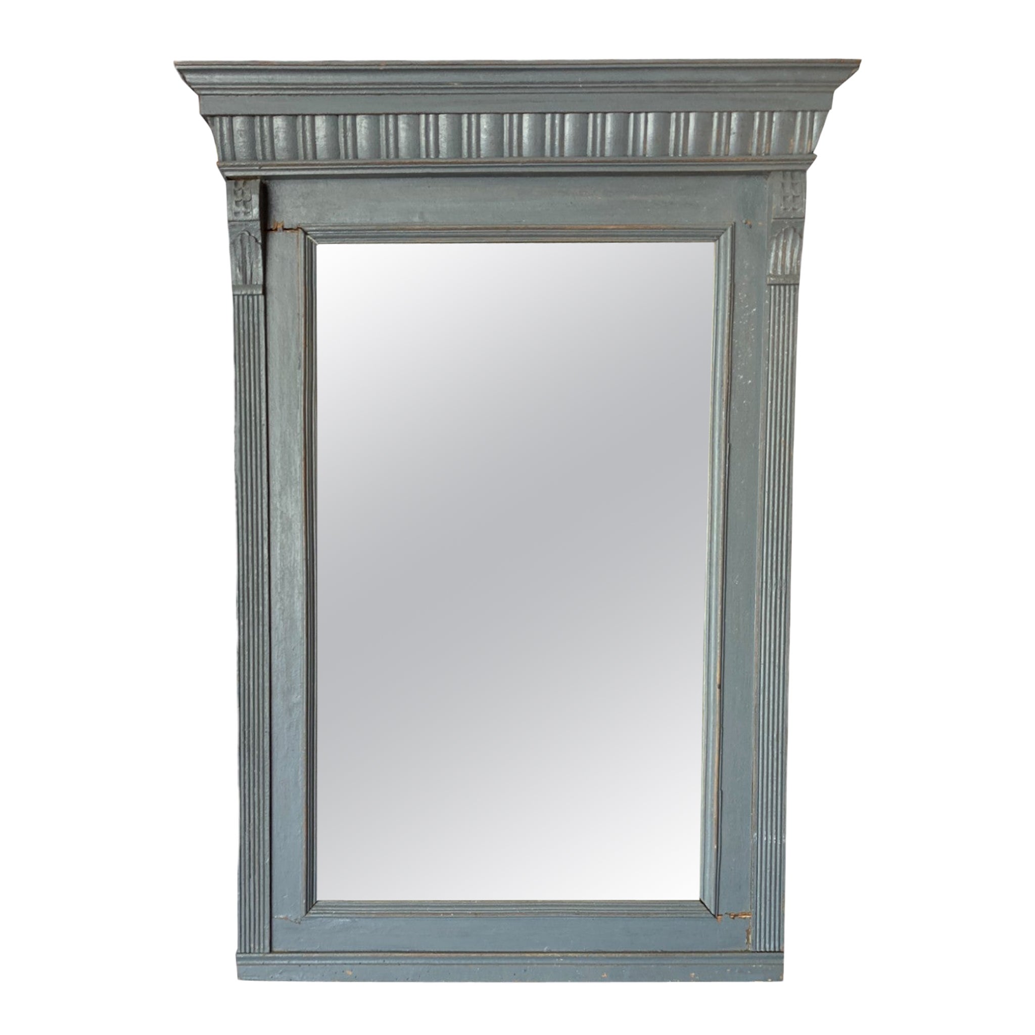 Vintage Blue Wooden Mirror