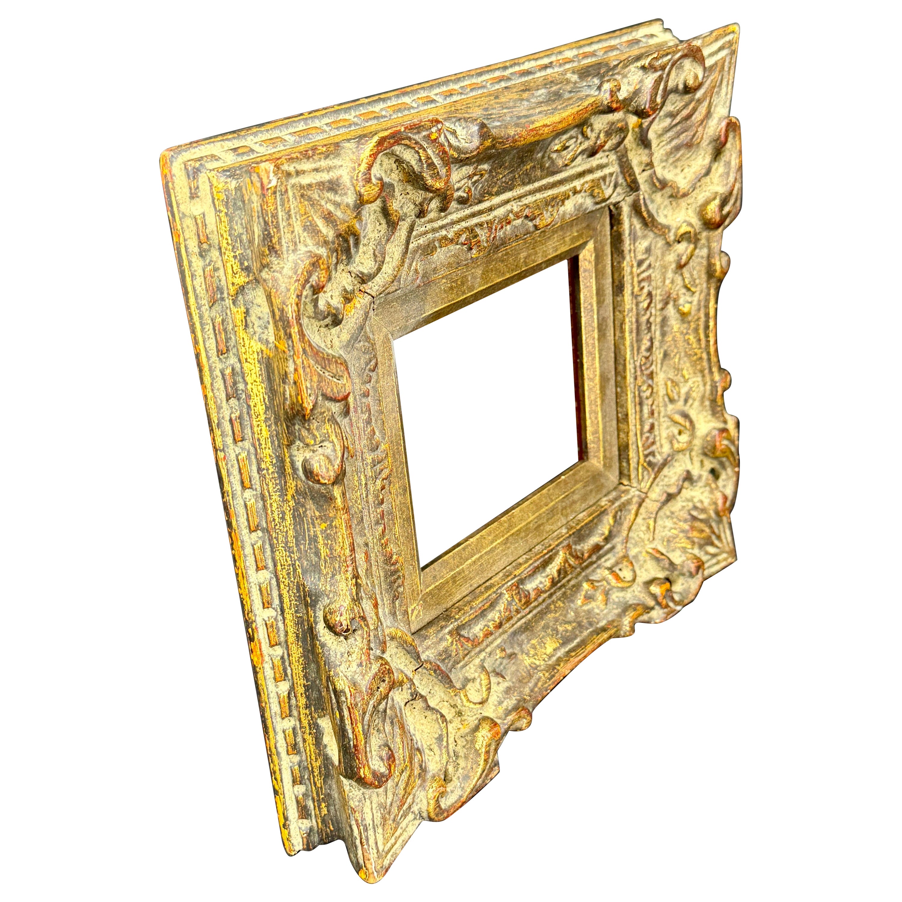 Rectangular MidCentury Painted HandCarved Wood Art Frame For Sale at