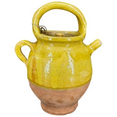 French Ceramic Water Cruche Jug with Handle and Lid