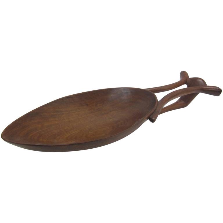 HandCarved Wood Bowl with Intricate Carved Handle For Sale at 1stdibs