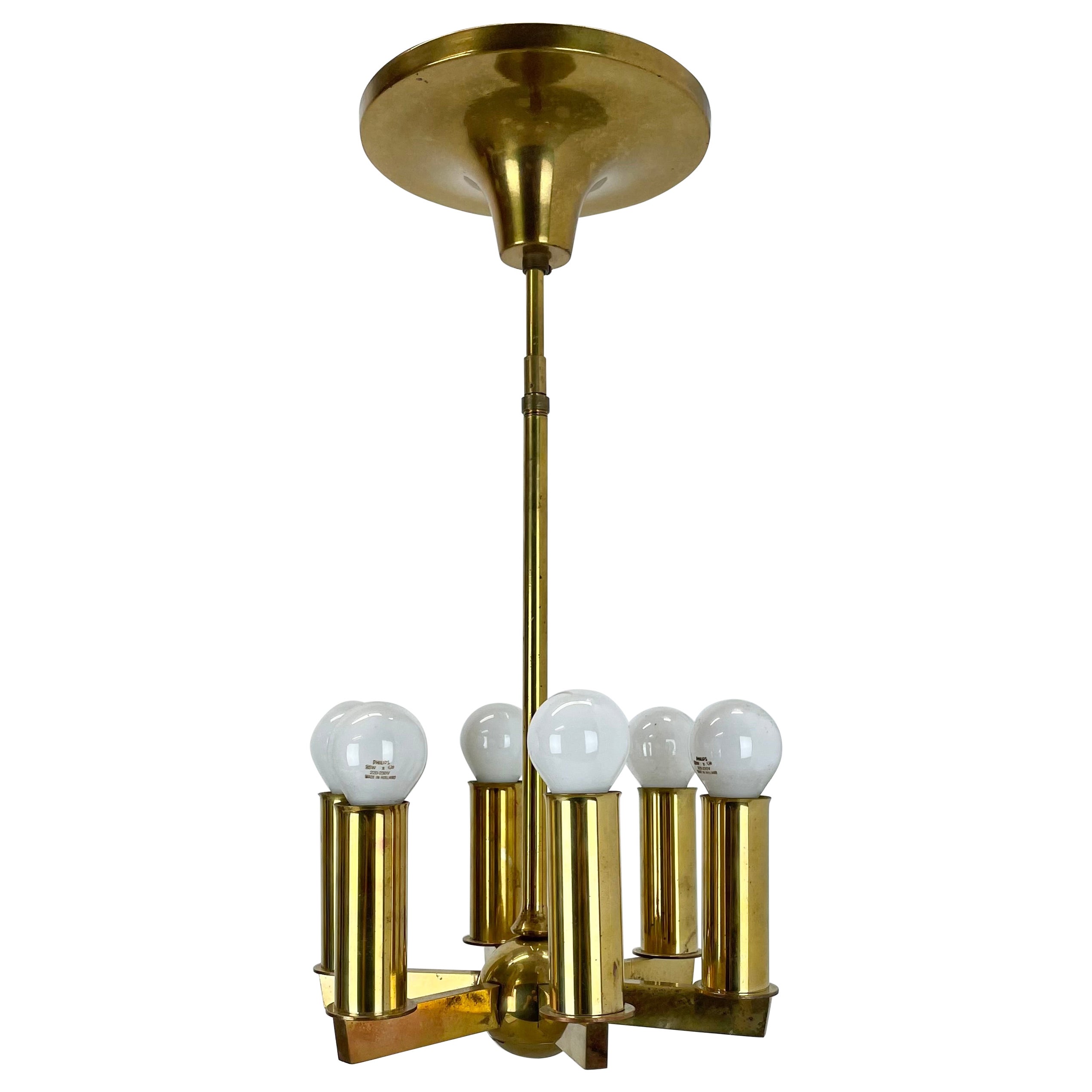 unico lampadario rotondo in ottone in stile Gino Sarfatti, Italia anni '50
