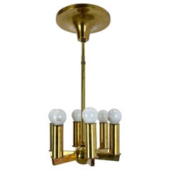 unique round Brass Gino Sarfatti Style Hanging Light Chandelier, Italy 1950s