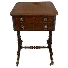 Rare Antique Regency Quality Burr Yew Wood and Mahogany Freestanding Side Table