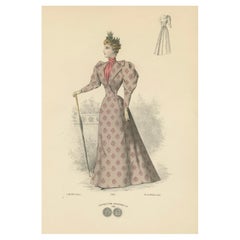Elegancia refinada: 1889 Litografía de moda de Michau, la Exposición Universal