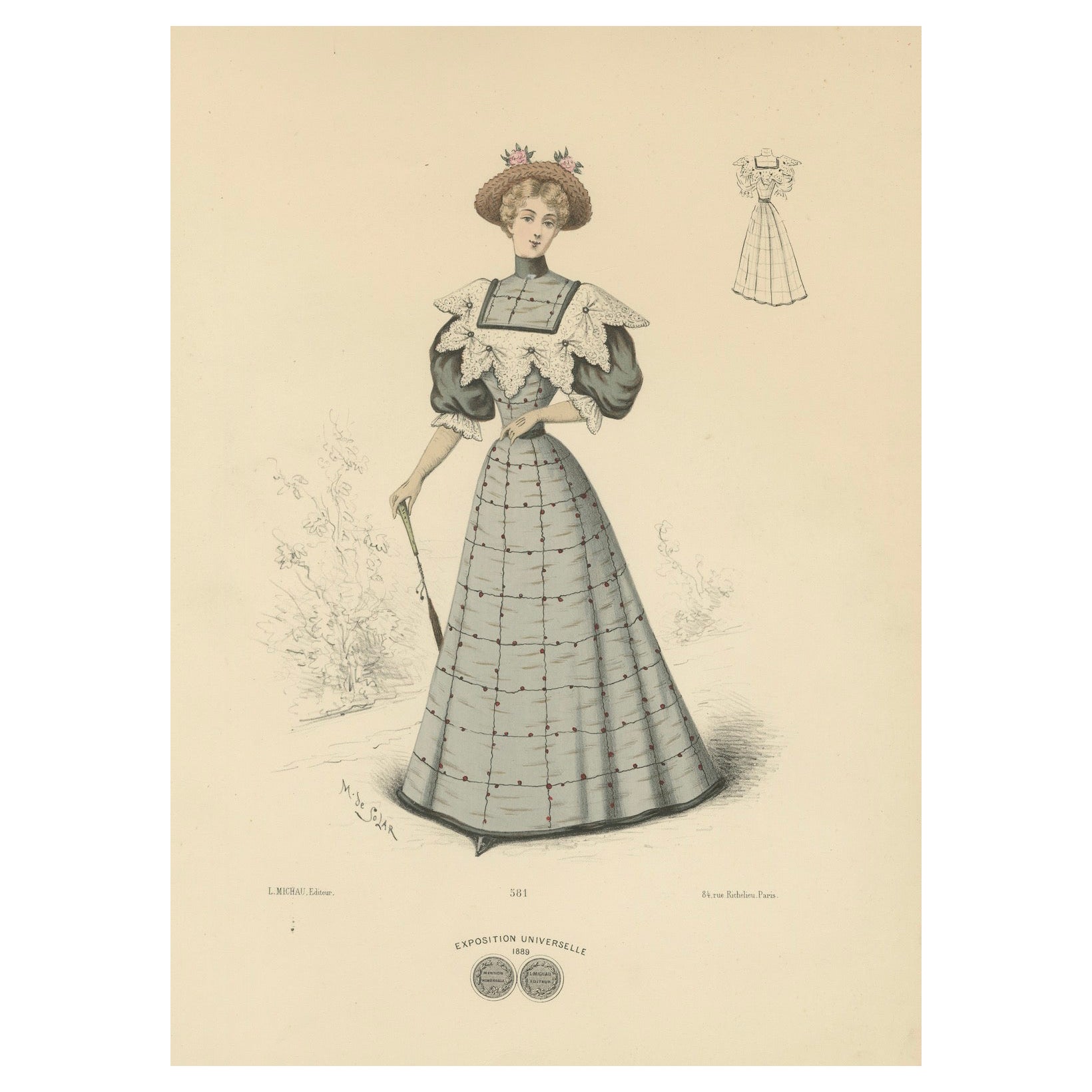 Refinamiento victoriano: Litografía de moda de L. Michau y M. de Solar, 1889 en venta
