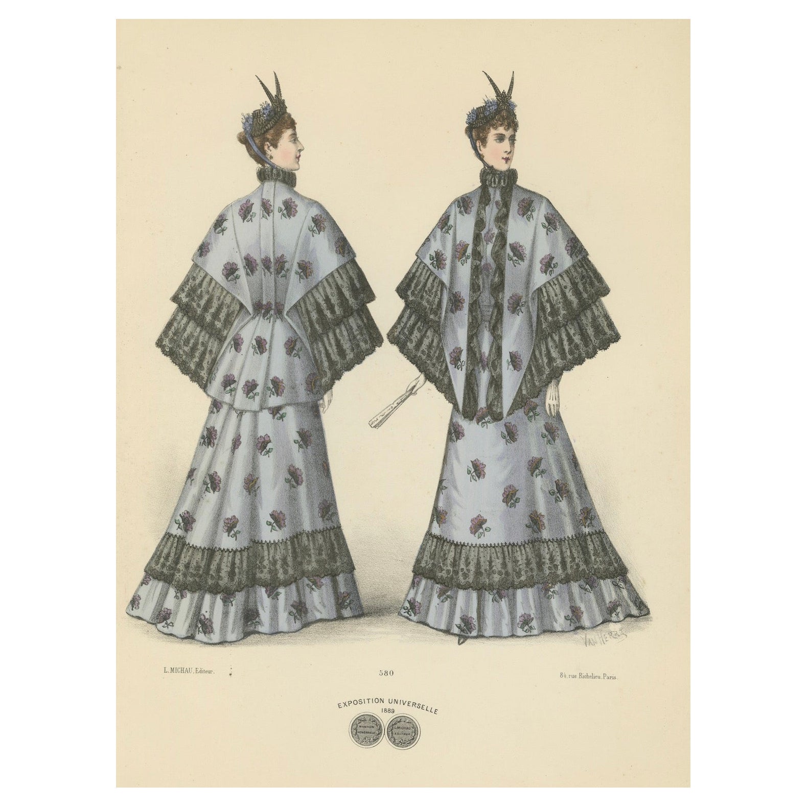 Elegancia Victoriana en Detalle: Una litografía de moda de L. Michau, 1889