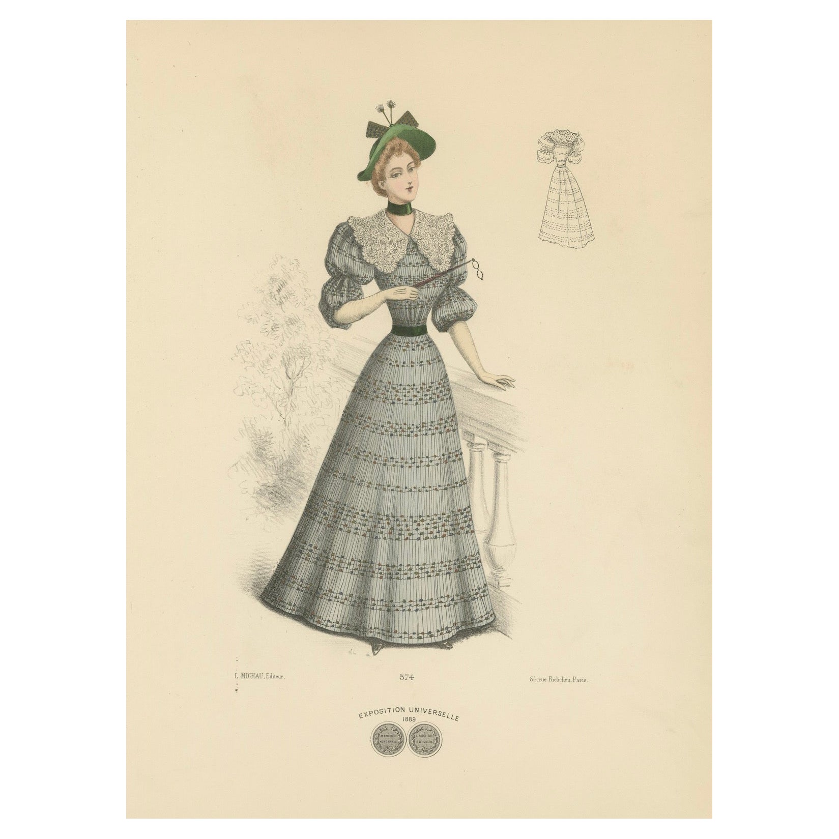 Victorian Daywear: Elegant Fashion Lithograph - the Exposition Universelle 1889 For Sale