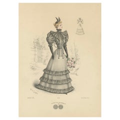 Elegancia Victoriana: Litografía detallada de moda de L. Michau y De Solar, 1889