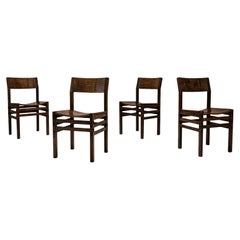 Set Of Four Dining Chairs In Slavonian Oak By Officina Rivadossi, Italy 1970's