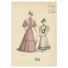 Victorian Fashion Duets: Elegant Ensembles in Lithographs Published in 1889