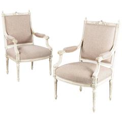 Pair of French Louis XVI Style Painted Armchairs, Early 1900s