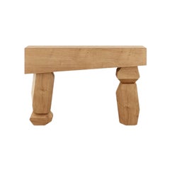 Contemporary Console Table Drawer Modern Organic Shape Natural Oak Wood Veneer