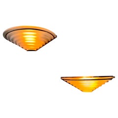 Pair of Art Deco Sconces in Brass and Frosted Glass, 1940's Portugal