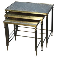 Set of three Maison Jansen bronze & mirror nesting tables