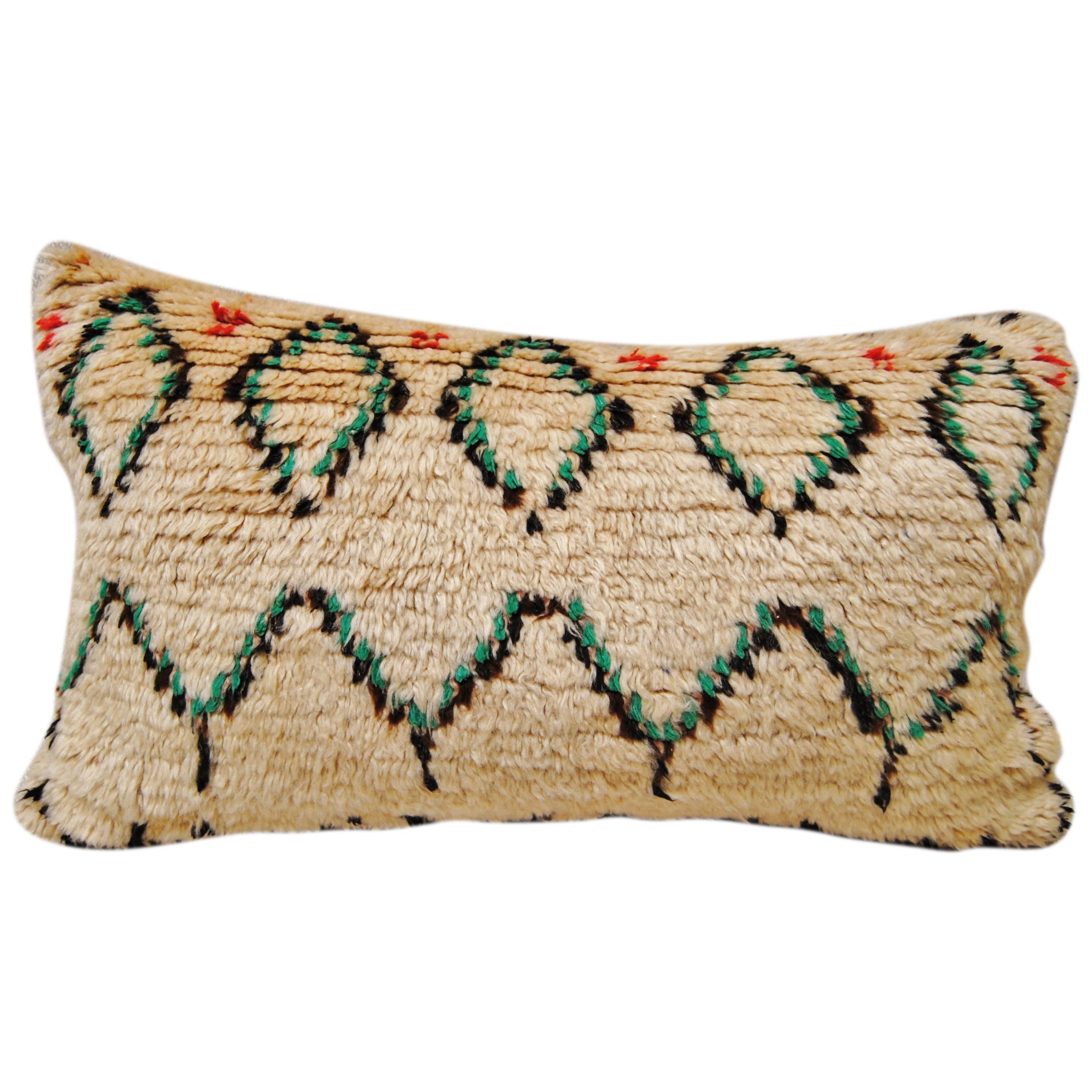 Custom Pillow Cut from a Vintage Moroccan Hand Loomed Wool Azilal Rug