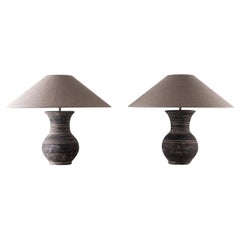 Pair of HAN Style Lamps with Handmade Belgian Linen Shades