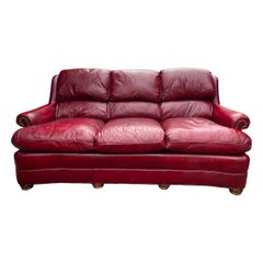 Used Hancock & Moore Leather Sofa Couch Maroon Red Leather Couch Club Sofa