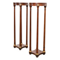 Baker Furniture Regency Mahogany and Brass Pedestal Plant Stands, Pair