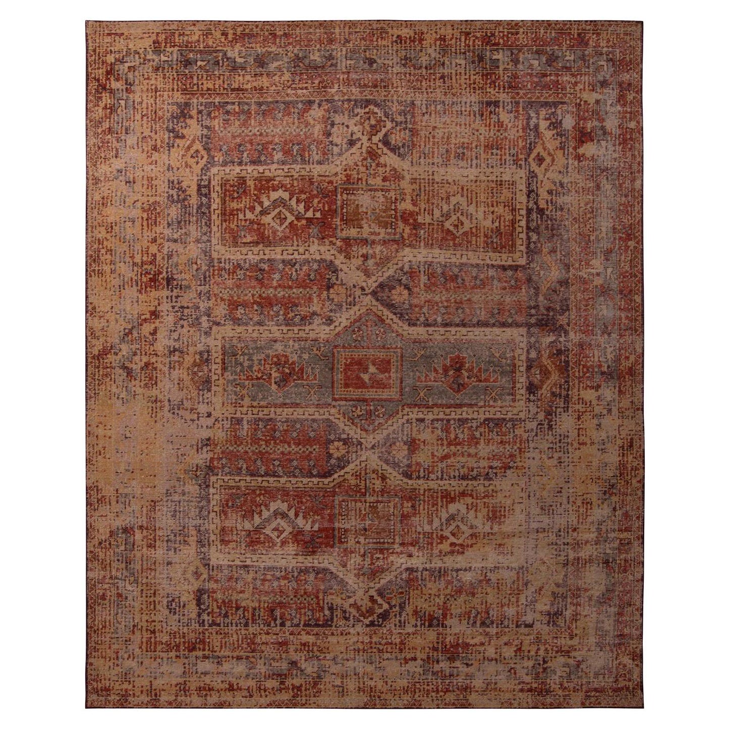 Tapis géométrique en laine rouge-bleu et beige-jaune Homage de Rug & Kilim