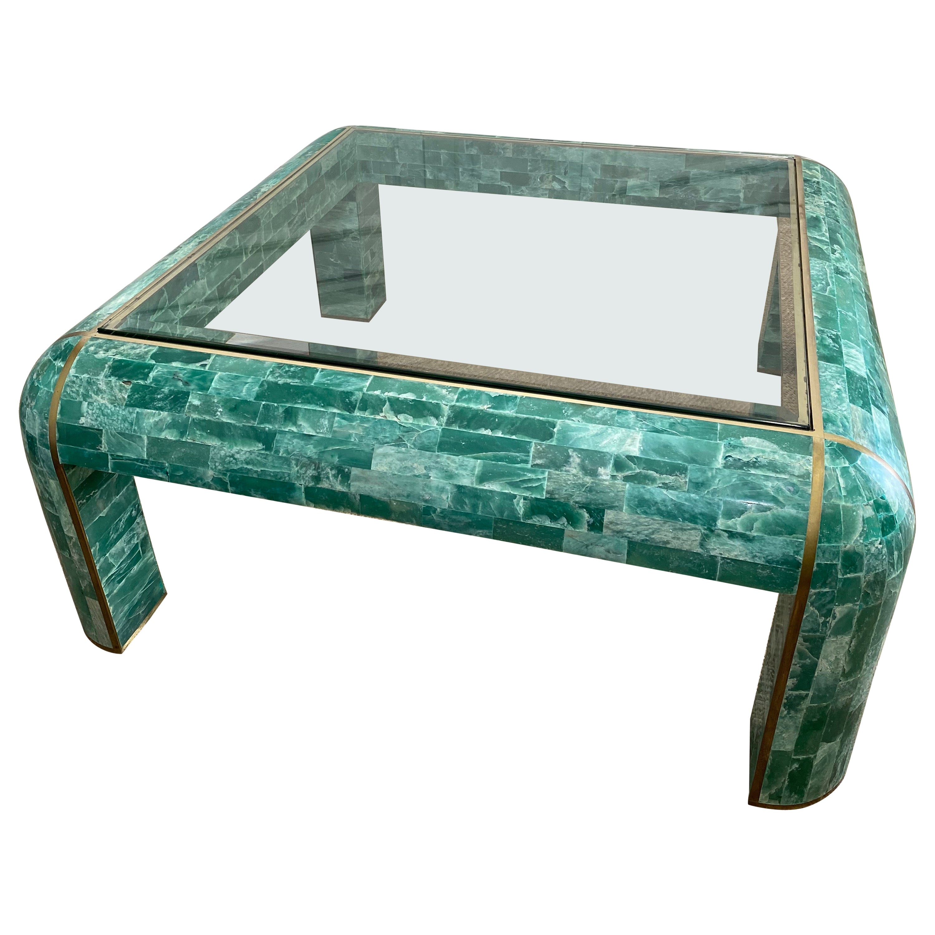 Loungetisch aus grünem Marmor mit Mosaik von Casa Bique 1970s