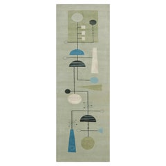 Rug & Kilim’s Mid Century Modern Geometric Green Black And Blue Wool And Silk Cu