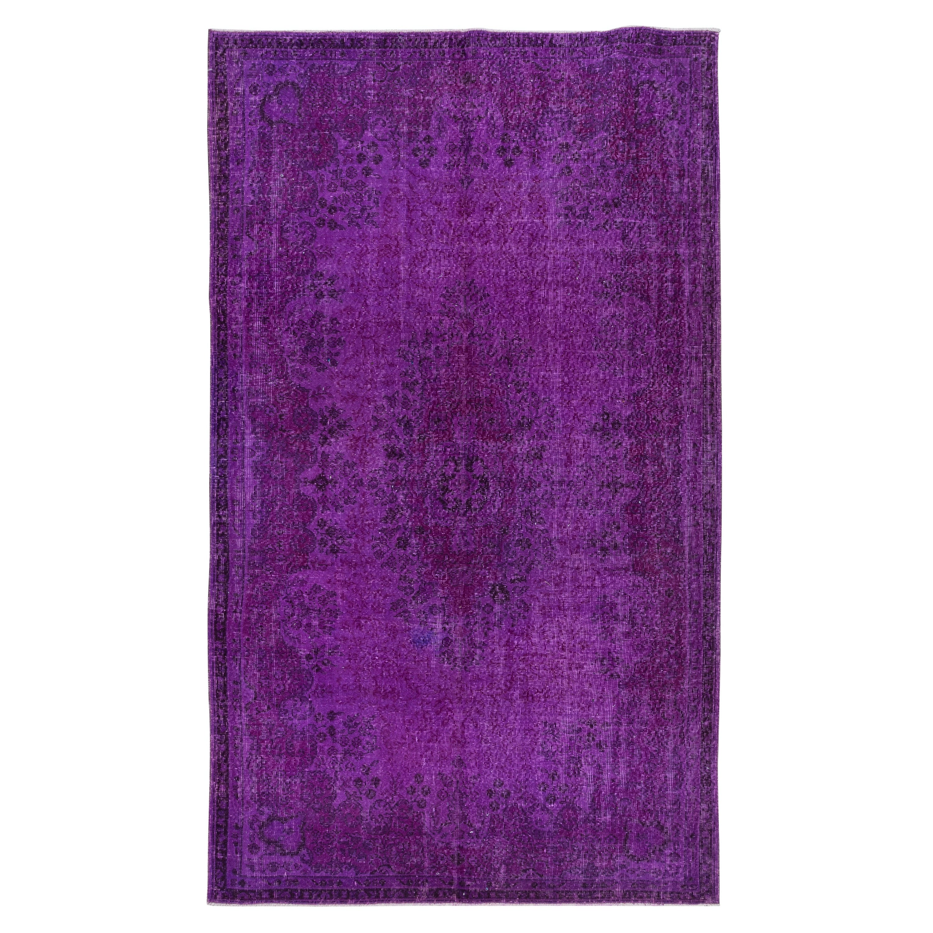 5.8x10 Ft Handmade Turkish Rug in Purple for Bedroom. Modern Living Room Carpet