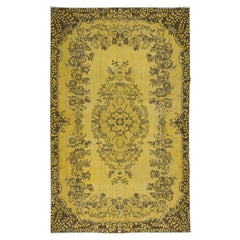 5.8x9.3 Ft Modern Handmade Turkish Rug with Medallion Design & Yellow Background