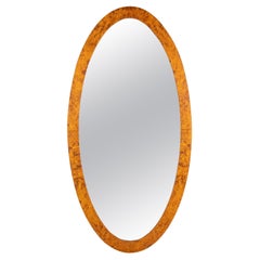 Antique 19th Swedish Biedermeier Karnelian Birch Oval Mirror With Beveled Glass