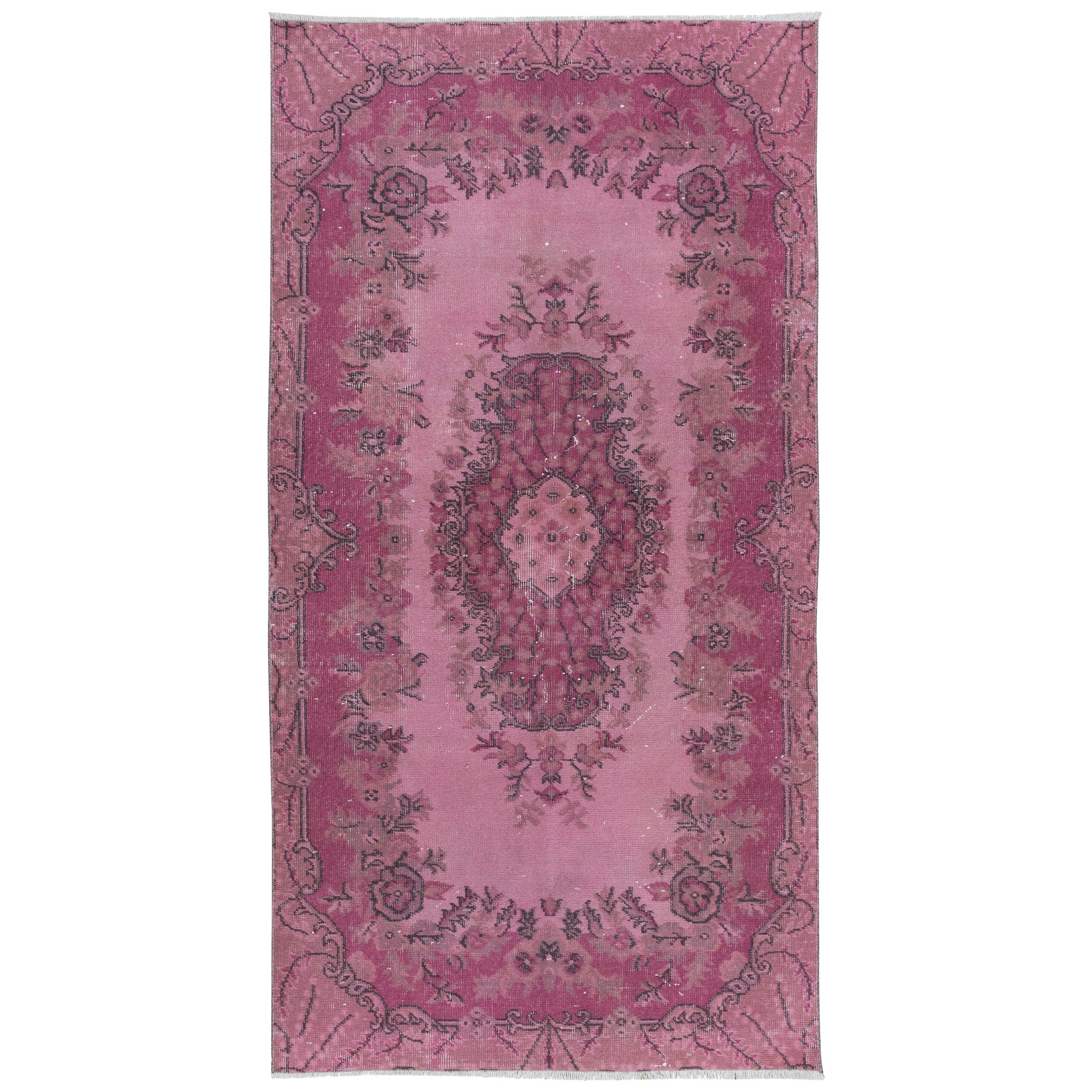 3.8x7 Ft Contemporary Handmade Turkish Medallion Design Accent Rug in Pink Tones