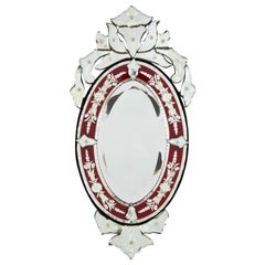 Venezianische geätzte Rot und Silber Glas Rokoko Oval Spiegel